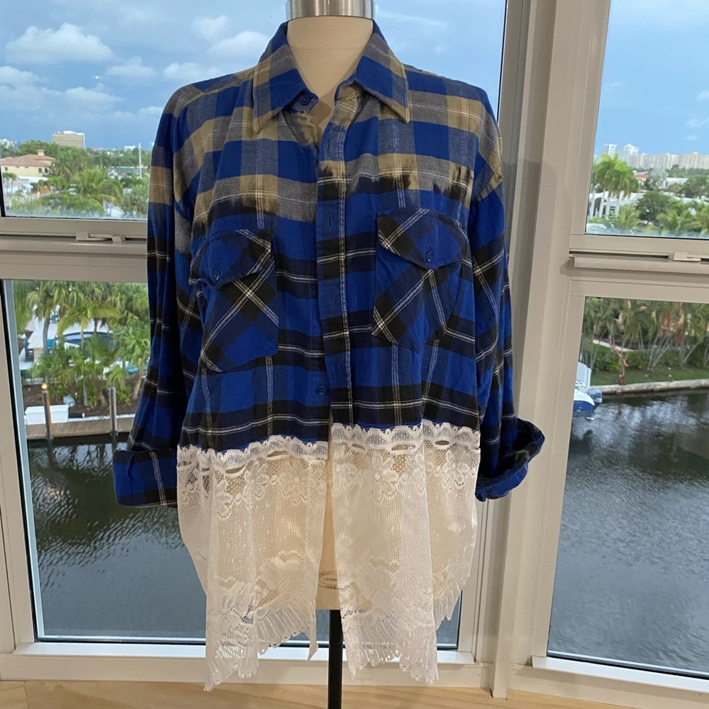 Vintage hand made. Button down Repurposed, one of a kind flannel shirt.